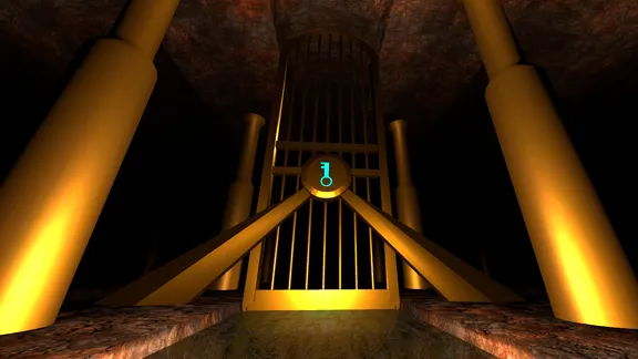 A golden gate that regulates water levels in the cistern.